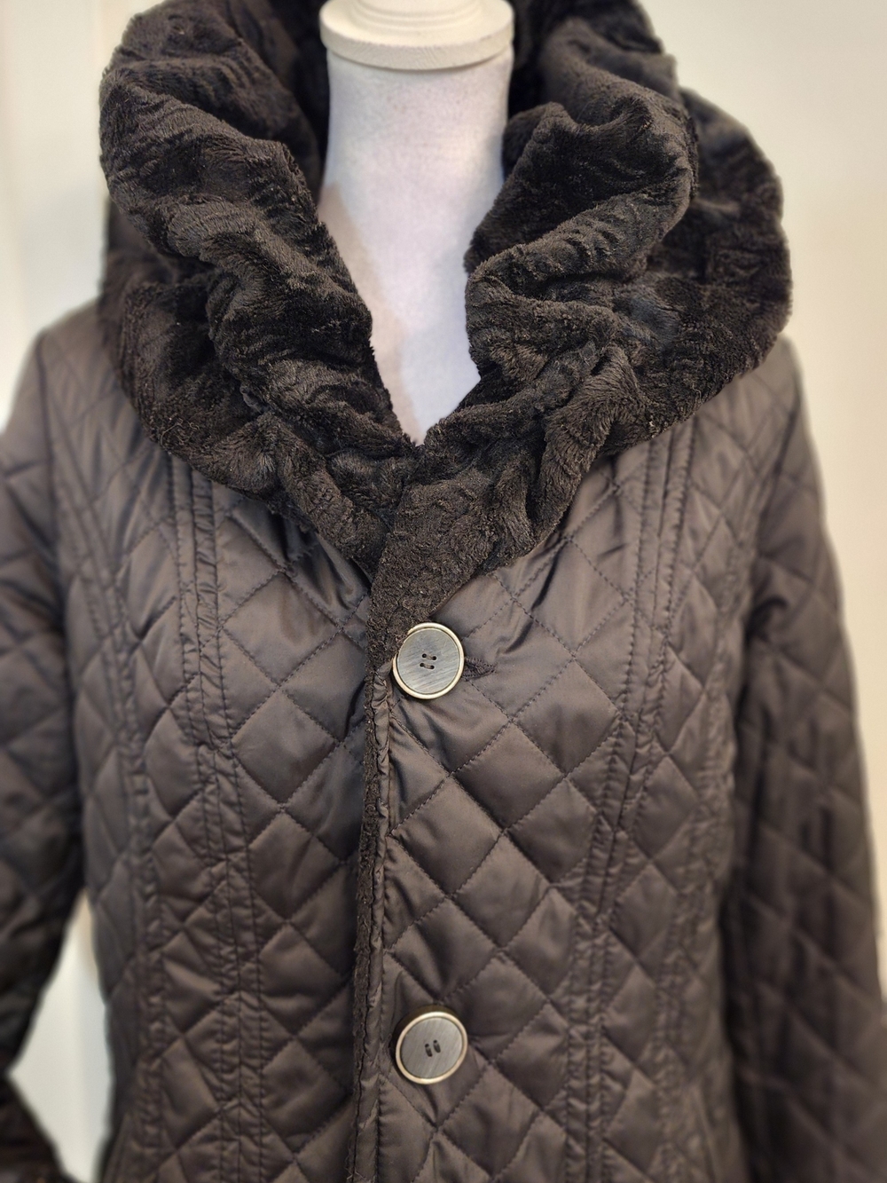 Laundry by Shelli Segal Reversible Faux Fur Quilted Coat Black Small - Picture 5 of 16